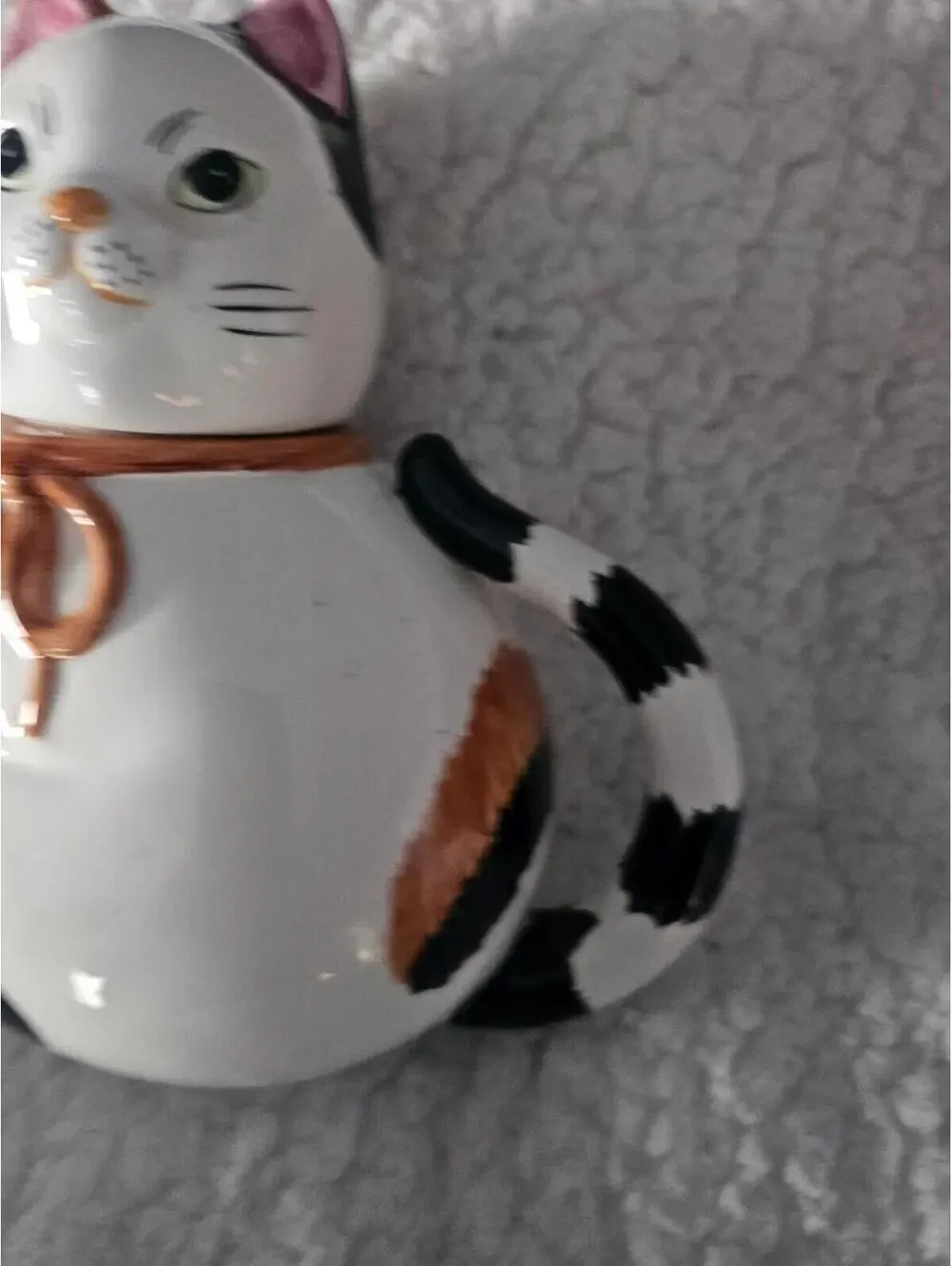 Vintage Chubby Cat Tea Pot 7" Porcelain Ceramic Multicolor 2pc Thailand Decor - Picture 3 of 16